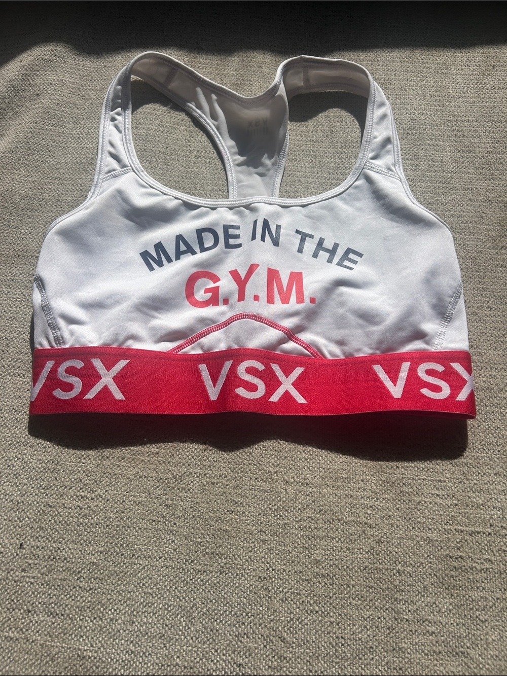 Victoria's Secret White & Pink VSX Racerback Sports Bra
